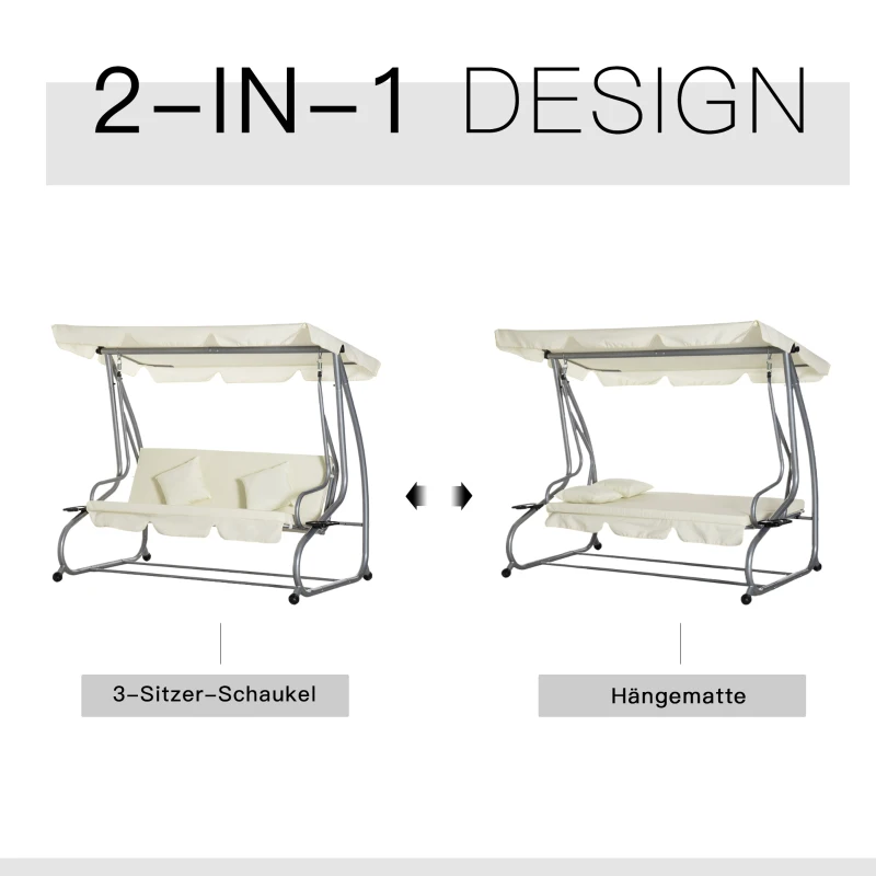 Outsunny hangmatschommel 3-zits ligfunctie staal beige 200 x 120 x 164 cm
