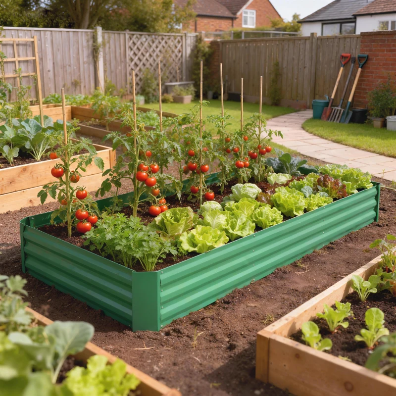 Outsunny Jardinière extérieure carré potager galvanisée avec bordure de sécurité et fond ouvert 240 x 120 x 30 cm vert