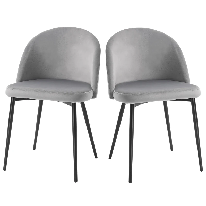 HOMCOM Set van 2 eetkamerstoelen keukenstoel gestoffeerde stoel fluweel metaal grijs