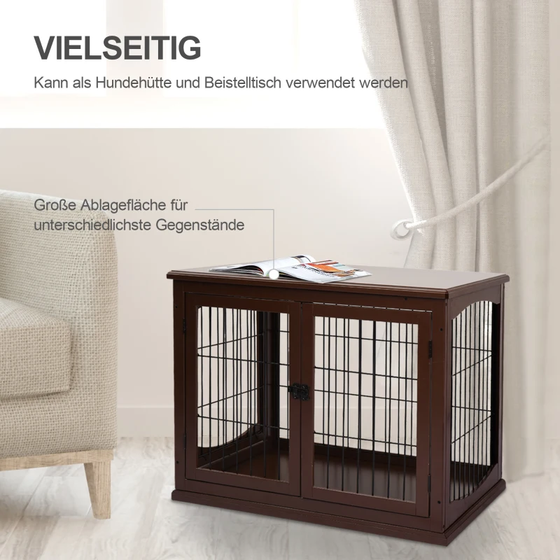 PawHut Hondenbox, 2 ingangen, afsluitbaar, MDF en metaal, 58,4 x 81,3 x 66 cm, Zwart(m-5)