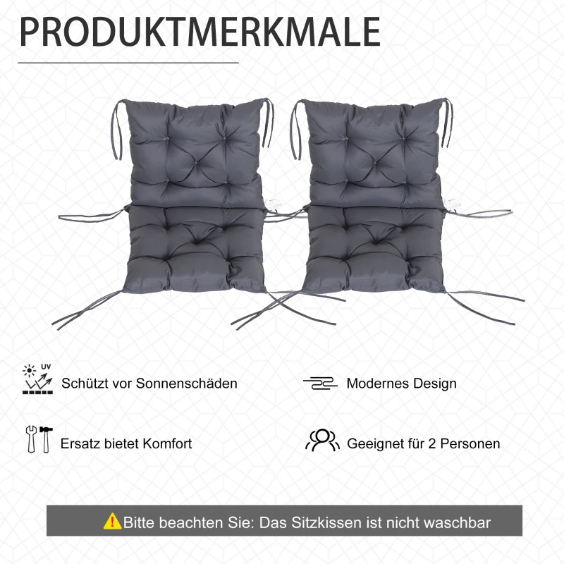 Outsunny Set van 2 kussens voor stoelen met lage rugleuning stoelkussens zitkussens tuinkussens grijs