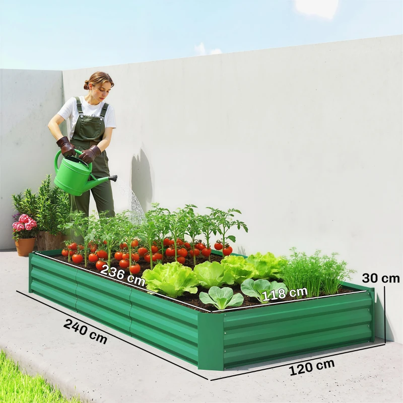 Outsunny Jardinière extérieure carré potager galvanisée avec bordure de sécurité et fond ouvert 240 x 120 x 30 cm vert