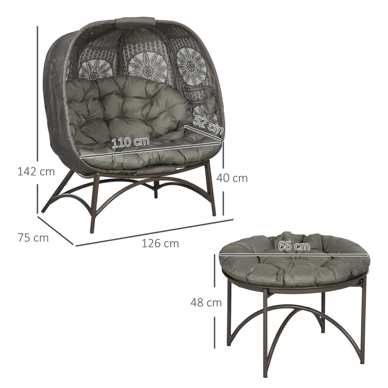 Outsunny Tuinmeubelset, 2 rieten stoelen met bijzettafel, inklapbaar, zitkussens, metalen frame, kleur: zand