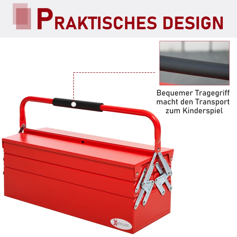 DURHAND Gereedschapskist gereedschapskoffer 5 bakken staal rood 57 x 21 x 41 cm