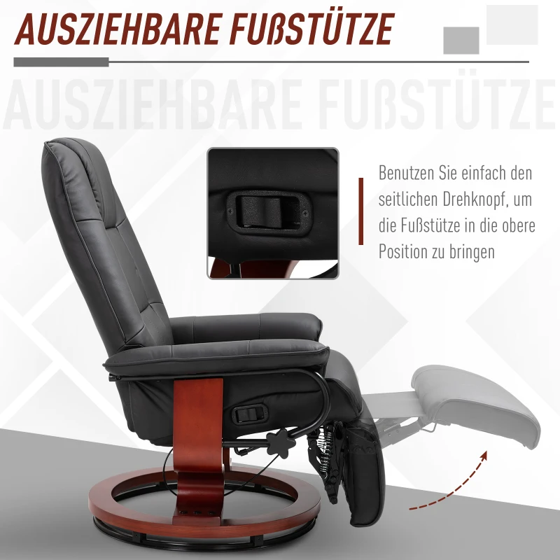 HOMCOM TV fauteuil verstelbare fauteuil kunstleder 360 ° draaistoel, kantelbare houten voet(m-5)