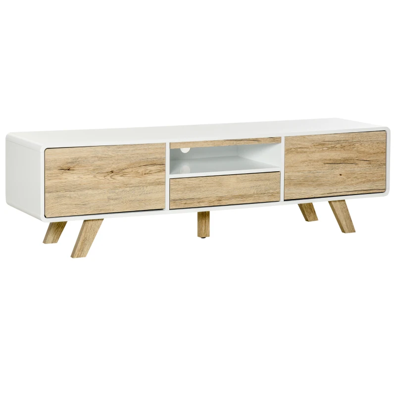 HOMCOM Tv-meubel tv-lowboard met push-in design lade MDF wit + naturel