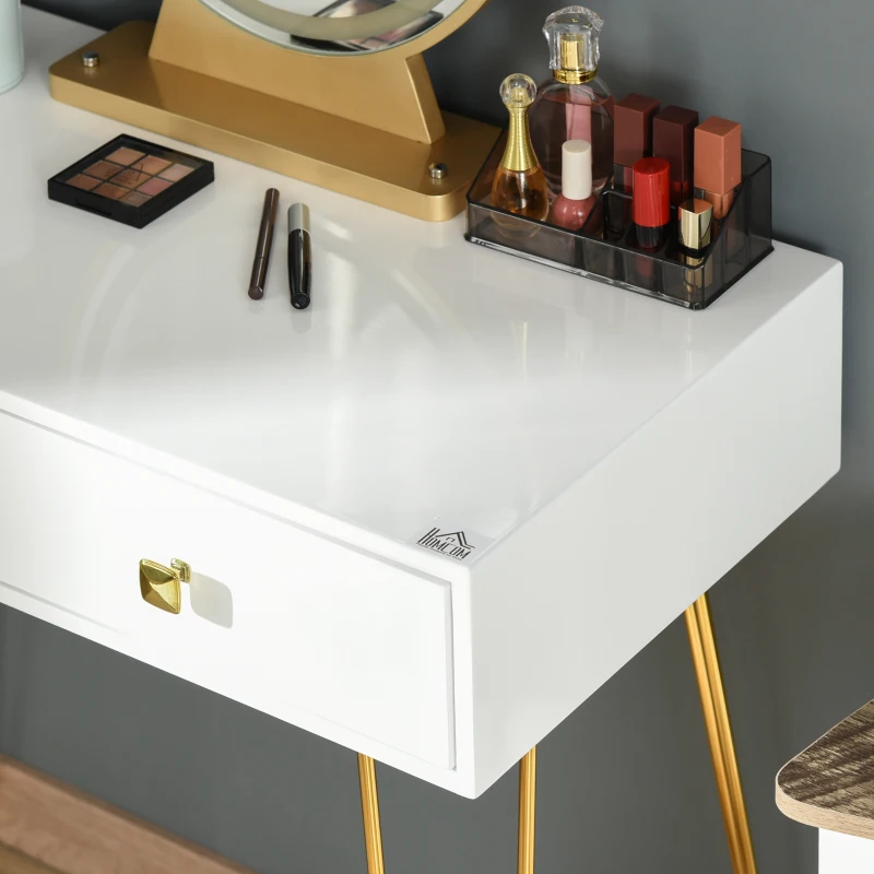 HOMCOM make-uptafel met kruk wit messing 80 cm x 40 cm x 136 cm
