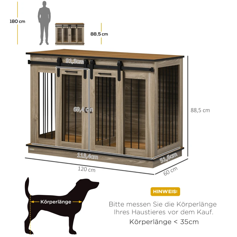 PawHut hondenkooi met 2 deuren, hondenbox, rustiek design, vergrendelbaar, bruin(m-3)