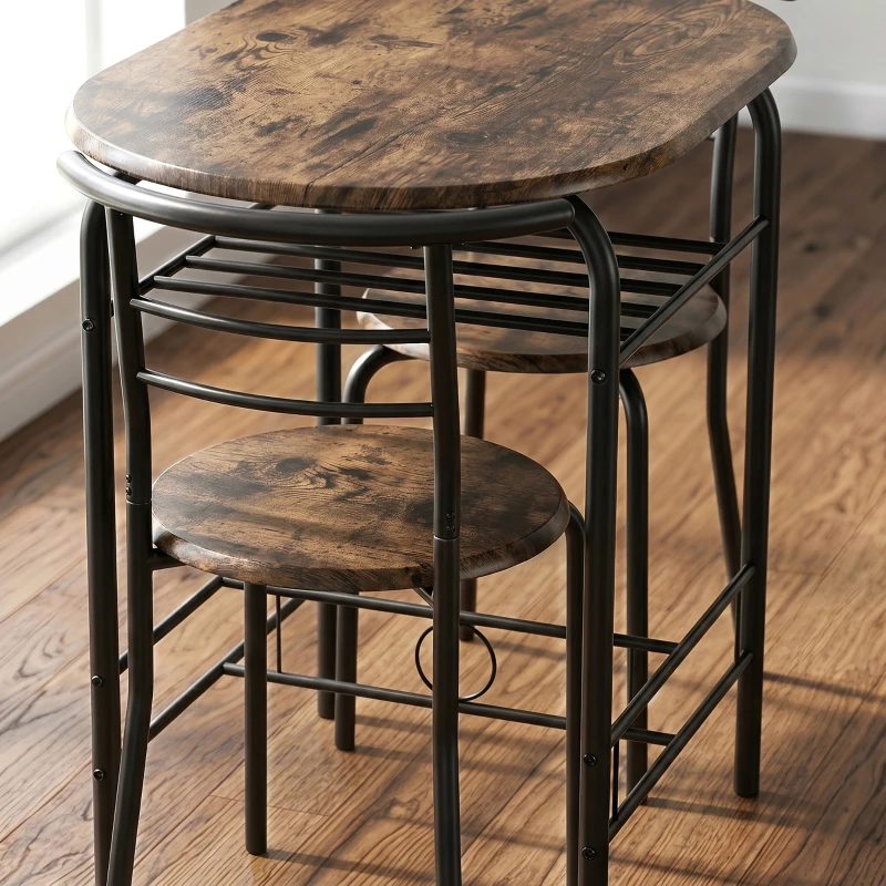 HOMCOM Eettafelset 3-delig, keukentafel met stoelen voor 2 personen en opbergrek, woonkamer rustiek bruin