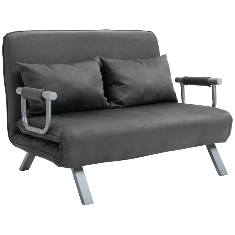 HOMCOM Tweepersoonsbank fauteuil armleuning opklapbed logeerbed chaise longue 3-in-1 grijs(m-11)