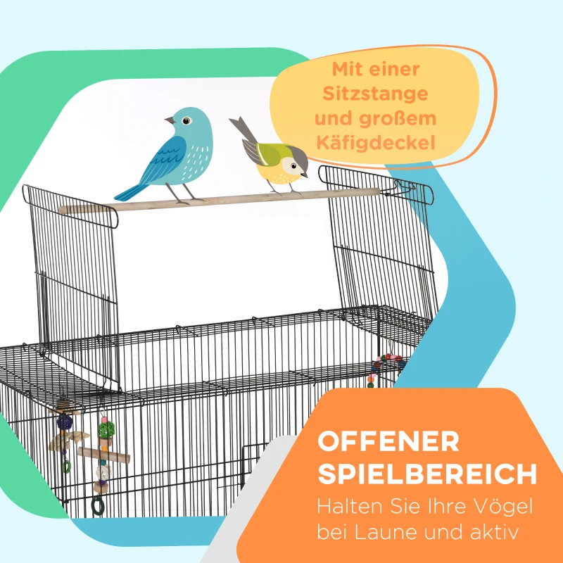 PawHut Vogelkooi inclusief zitstokken, vogelspeelgoed, uitneembare vloerbak, zwart