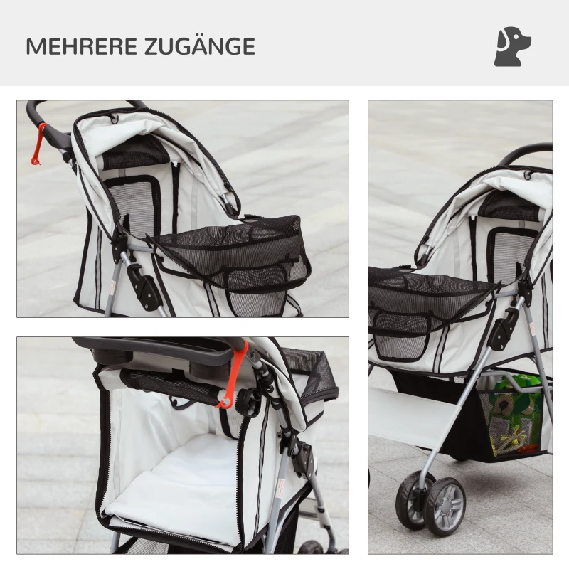 PawHut hondentrolley, opvouwbare hondenbuggy, hondentrolley met regenhoes, grijs