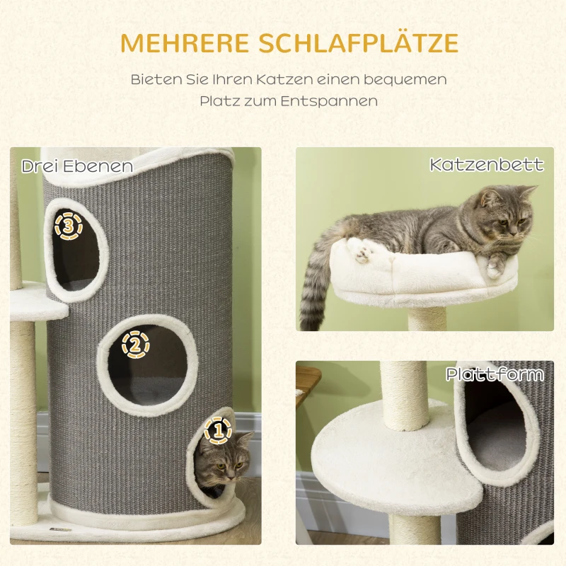 PawHut kattenboom, klimboom met krabpaal, kattenboom, wit