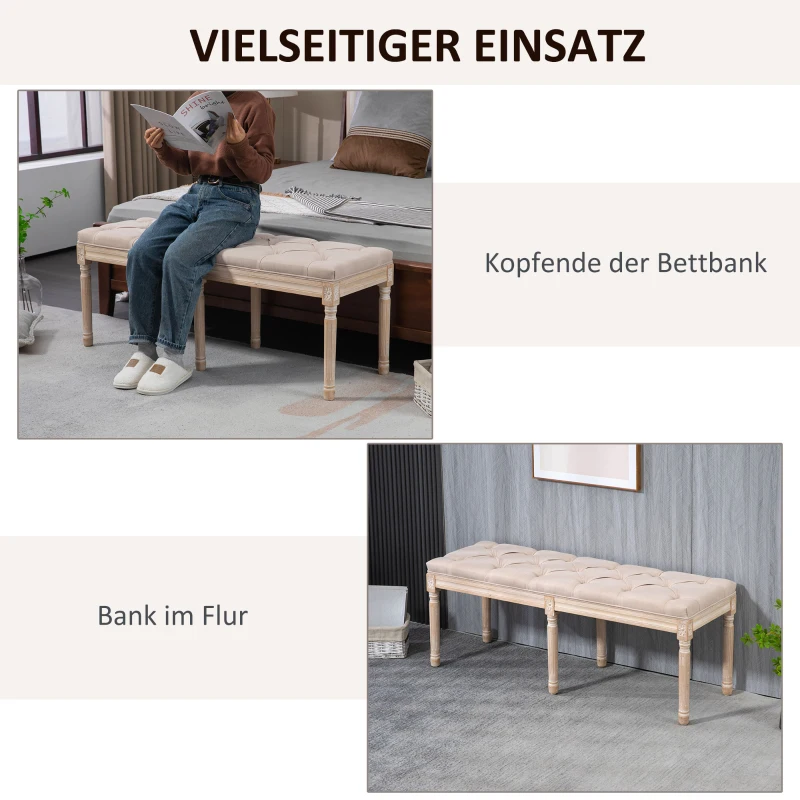 HOMCOM Vintage Design Vintagebank met Knopen, Gedraaide Poten, Shabby Chic, Crème + Wit