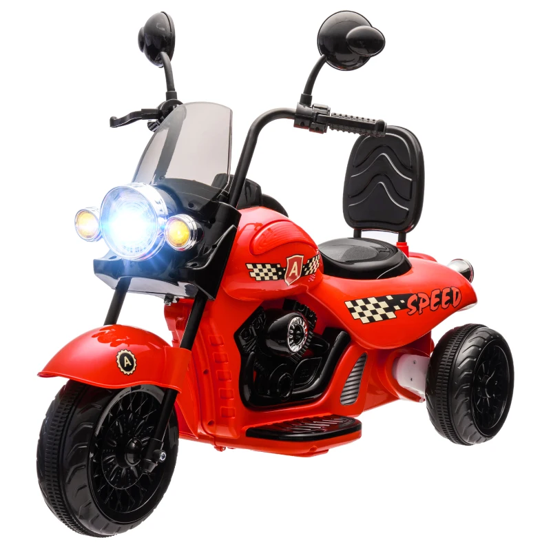 AIYAPLAY Elektrische Kindermotor 6V met Muziek, LED-koplamp, 3-5 km/u, voor kinderen 3-6 jaar, tot 25 kg, Rood