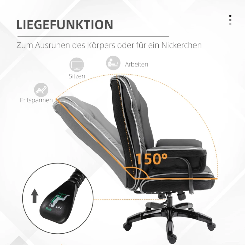 Vinsetto Ergonomische kantoorstoel met kantelfunctie draaistoel in hoogte verstelbaar kunstleer