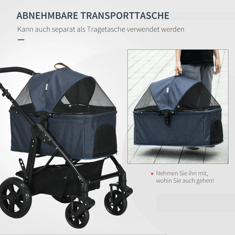 PawHut 2-in-1 design hondenbuggy, opvouwbare hondentas, donkerblauw
