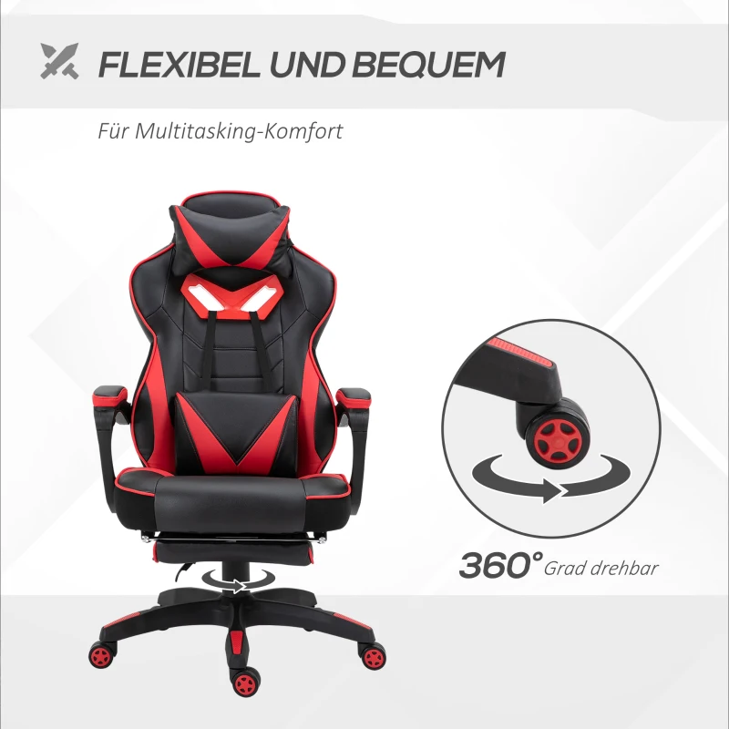Vinsetto Ergonomische kantoorstoel gamestoel draaistoel verstelbare rugleuning rood