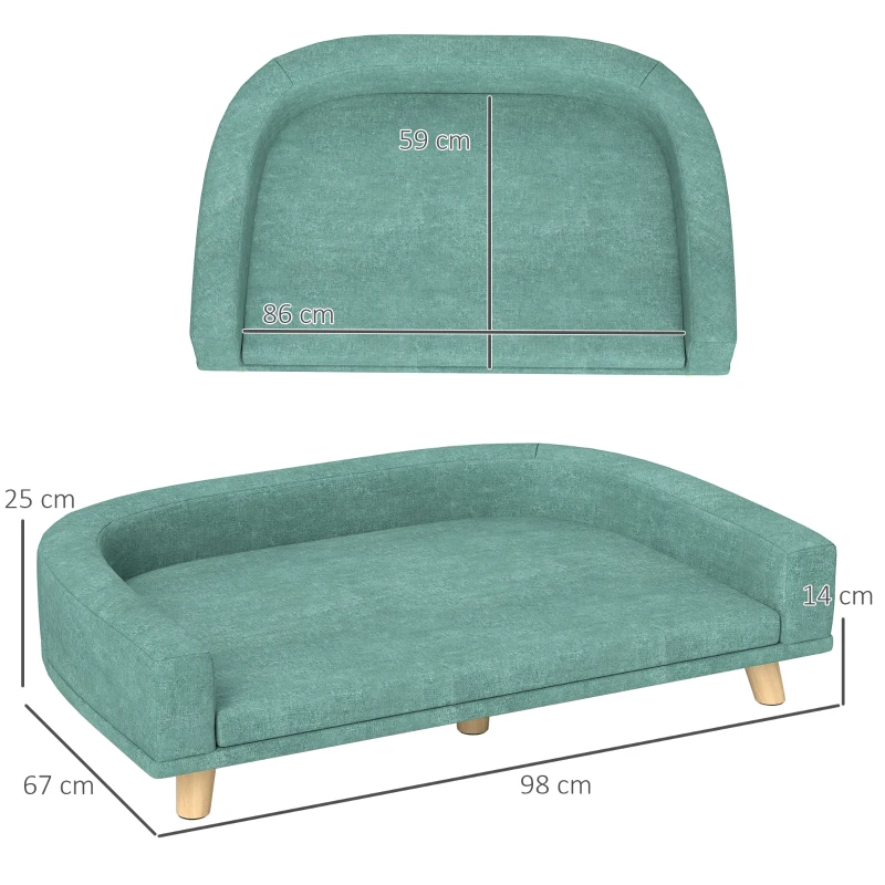 PawHut Hondenbed Hondensofa Huisdiersofa, Eucalyptushout, 98 x 67 x 25 cm, Groen