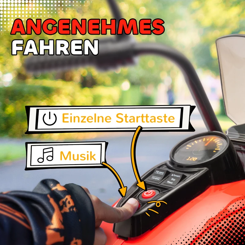 AIYAPLAY Elektrische Kindermotor 6V met Muziek, LED-koplamp, 3-5 km/u, voor kinderen 3-6 jaar, tot 25 kg, Rood