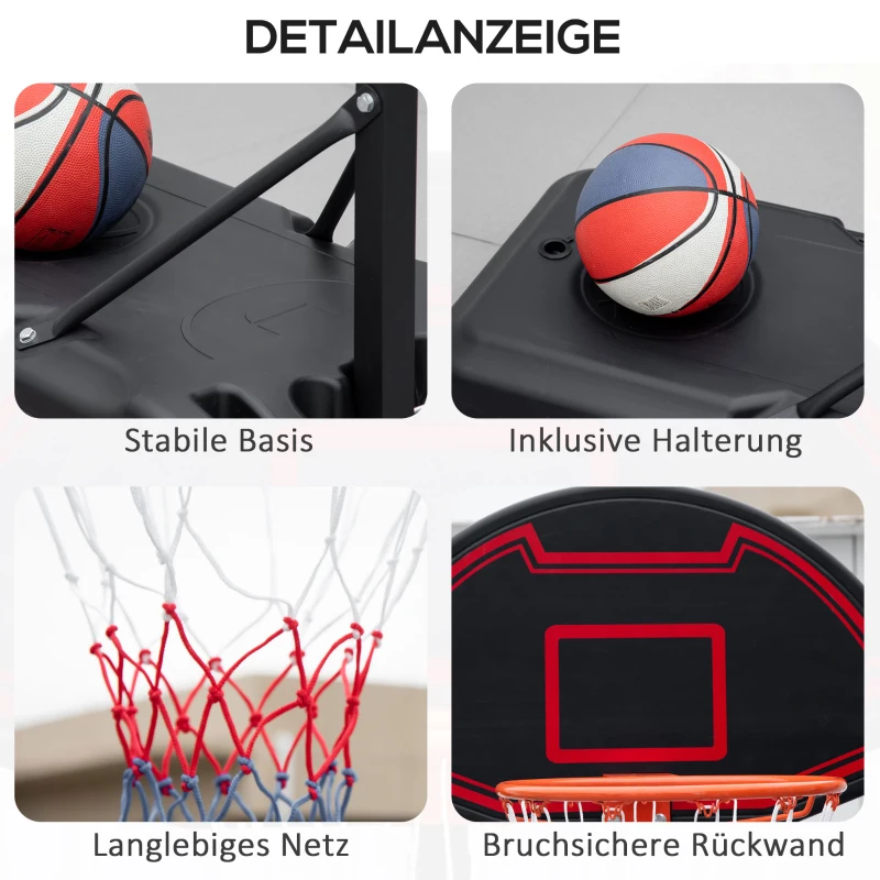 HOMCOM basketbalring, in hoogte verstelbaar, vulbaar onderstel, zeer stabiel, zwart, 131 x 49 x 195-250 cm