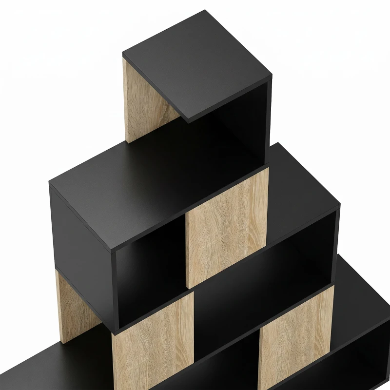 HOMCOM Étagère de rangement, bibliothèque géométrique à 5 niveaux, pour bureau, salon, chambre, noir et bois naturel