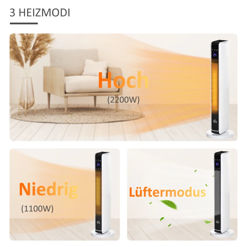 HOMCOM kachel 2000W 21cm x 21cm x 73cm
