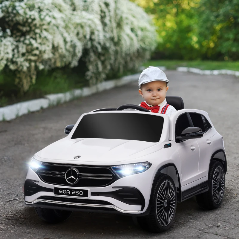 HOMCOM Elektrische kinderauto, gelicenseerde Mercedes-Benz EQA, 3-8 km/u, muziek, koplampen, claxon, afstandsbediening, wit