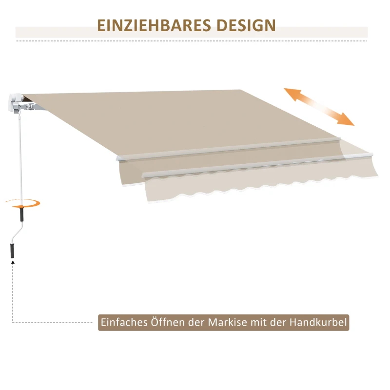 Outsunny handmatige knikarmluifel 395 cm luifel met handslinger balkonluifel zonwering wandmontage balkon aluminium wit + beige 395 x 245 cm | Aosom(m-7)
