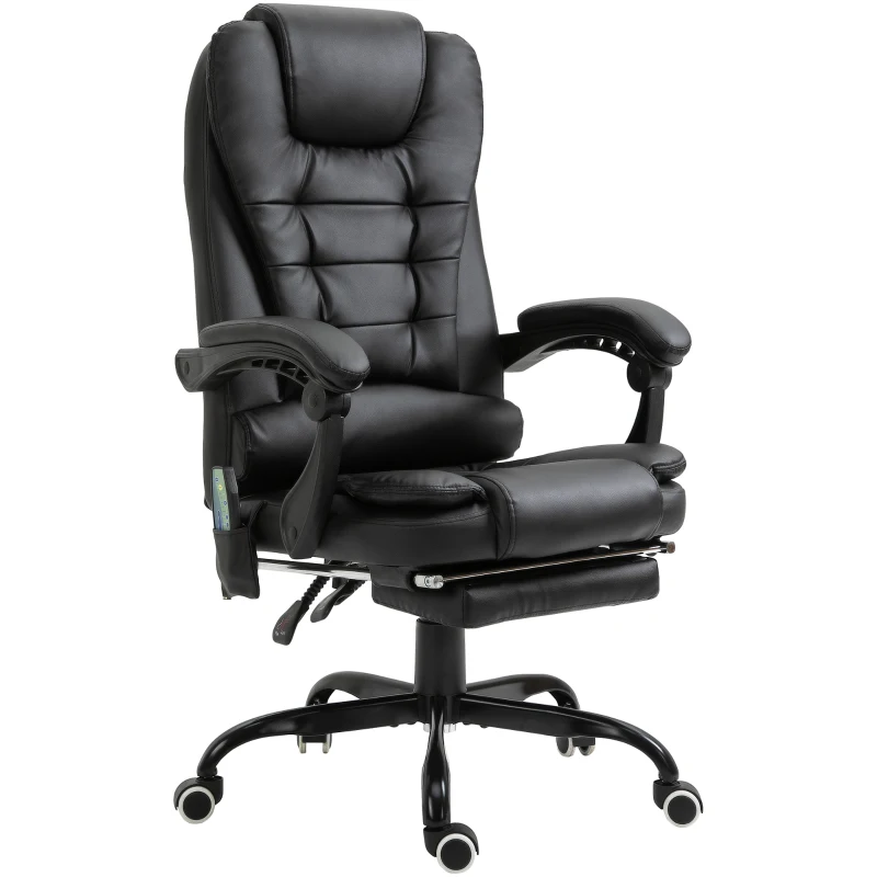 Vinsetto Massagestoel directiestoel met voetensteun, verstelbare rugleuning PVC zwart(m-11)