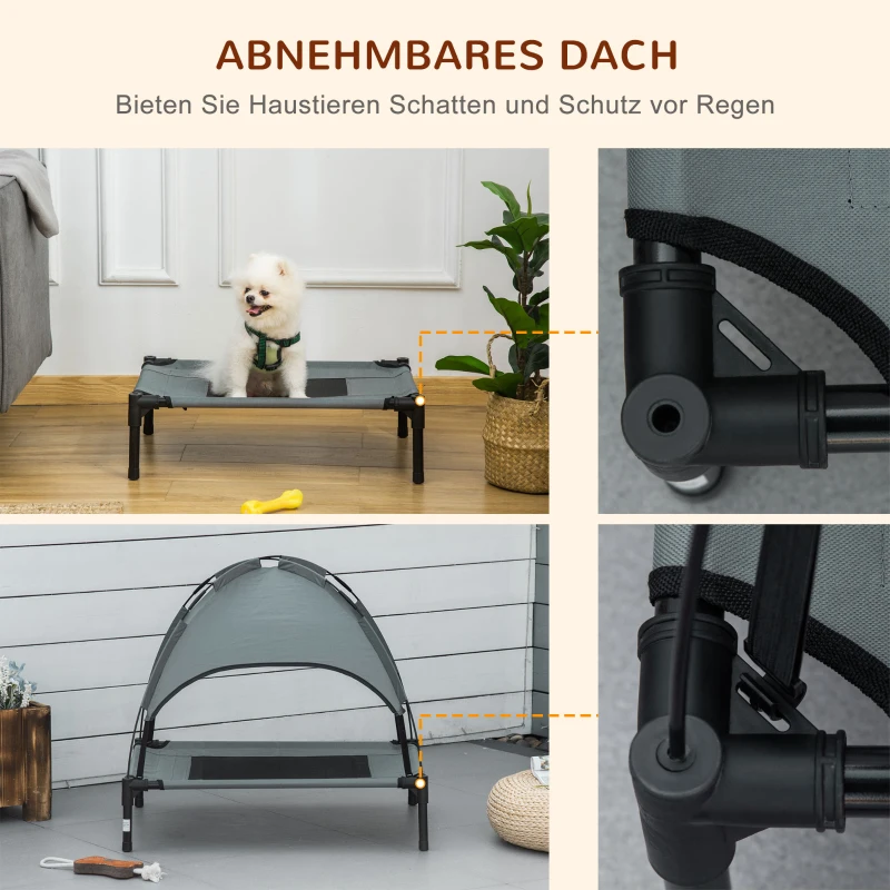 PawHut Huisdierenbed met luifel verhoogd hondenbed hondenligbed ademend taft-stof