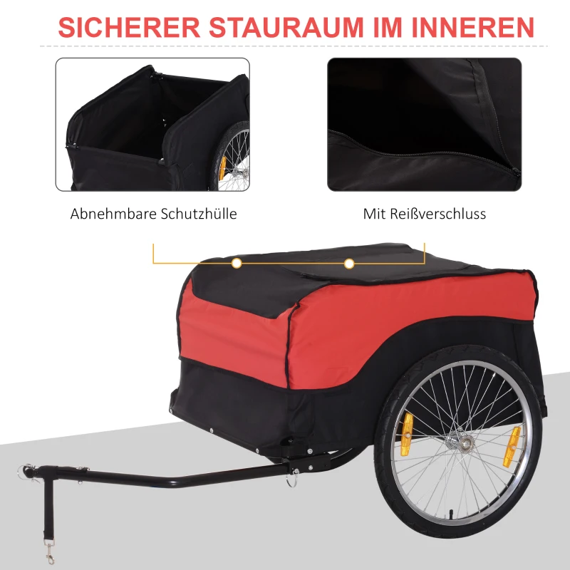 HOMCOM 20 inch aanhangwagen transportaanhanger fietsaanhanger rood / zwart