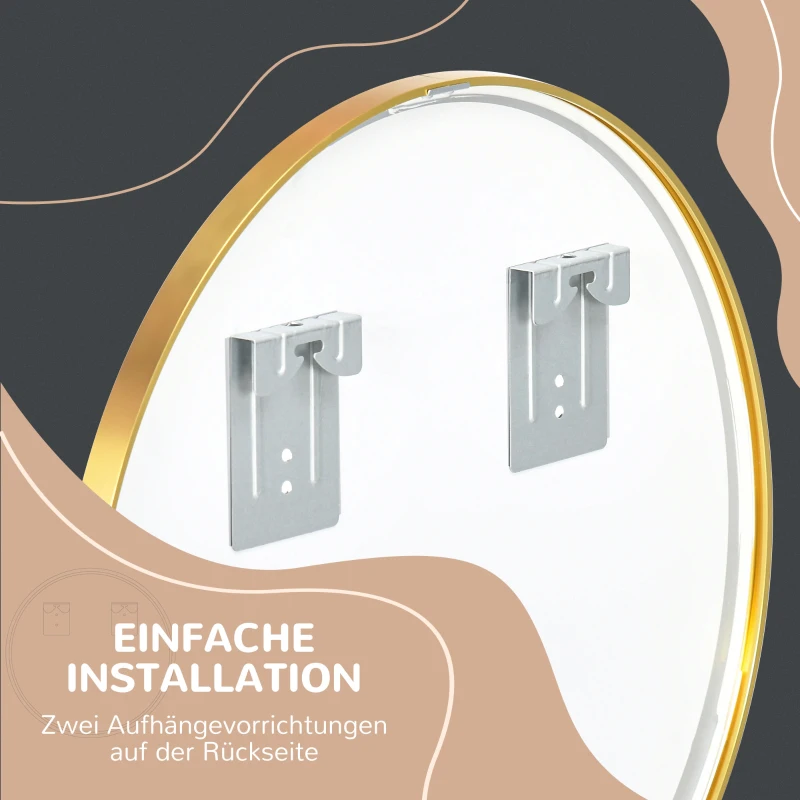 kleankin Ronde wandspiegel voor badkamer, slaapkamer, gang, metalen frame, kleur: Gold, Ø50 cm
