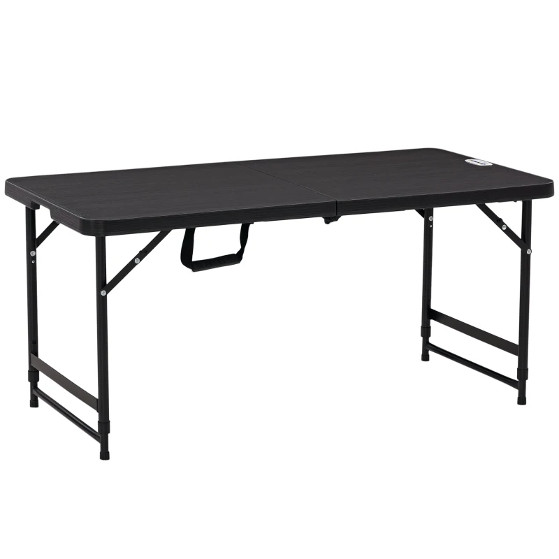 Outsunny buitentafel, tuintafel, voor 4 personen, opvouwbaar, in hoogte verstelbaar, houtlook, grijs+zwart, 118 x 60 x 74 cm