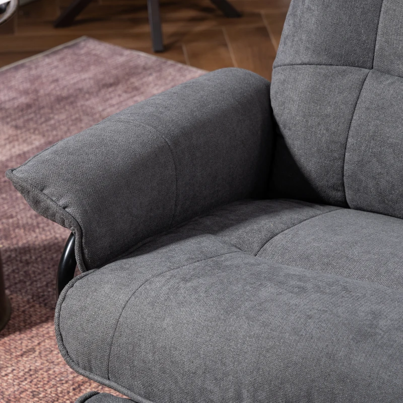 HOMCOM Fauteuil relax inclinable repose-pieds réglable pivotant 360° piètement bois tissu aspect lin gris