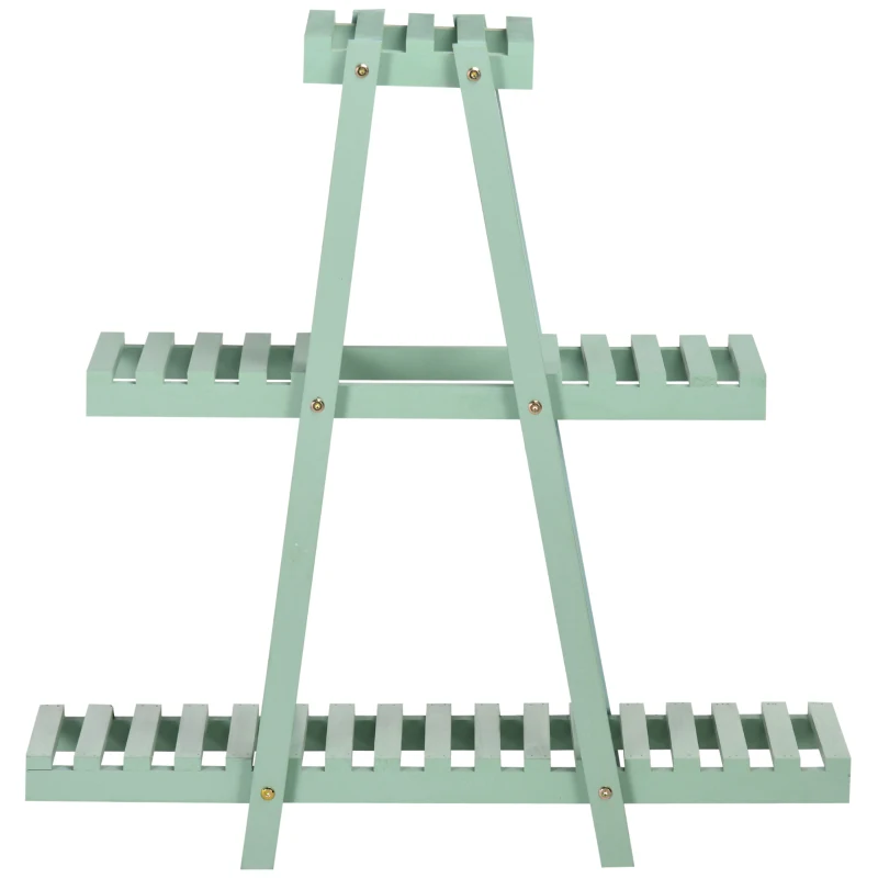 Outsunny plantenrek, bloemenrek met 3 treden, plantentrap voor 6 bloempotten, plantenstandaard voor tuin, balkon, hout, lichtgroen, 76 x 26 x 76 cm