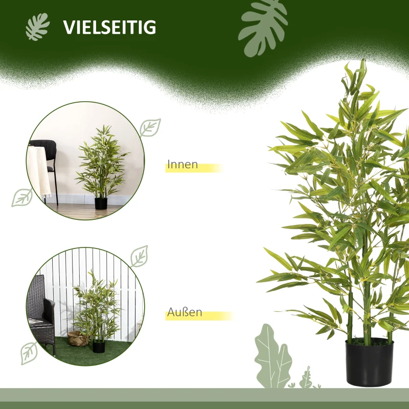 HOMCOM Kunstboom, kunstplant, 5 stammen, 504 bladeren, stevige pot, kunststof
