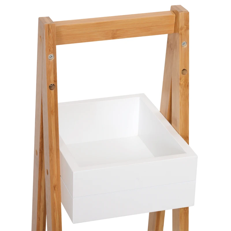 HOMCOM Badkamerstelling ladderrek 3 niveaus ladderkast badkamer opbergkast stelling wit