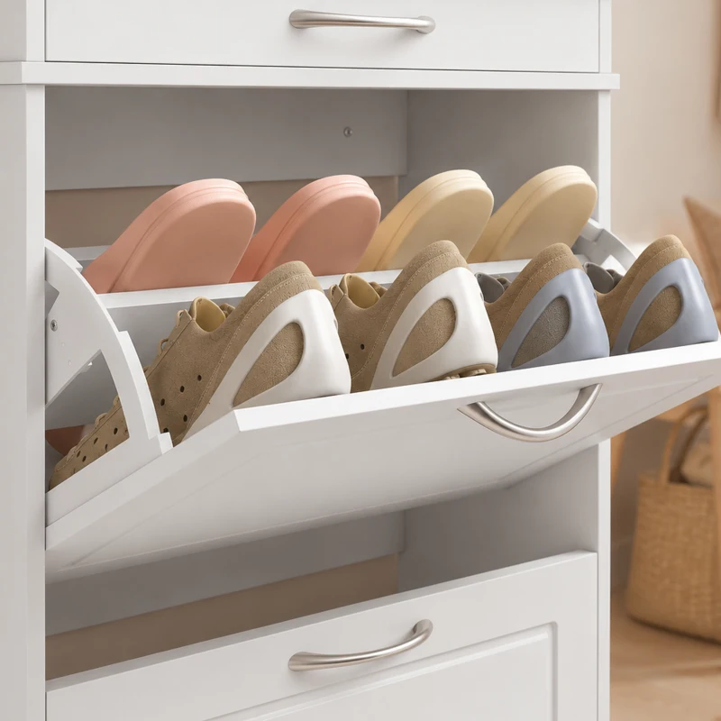 HOMCOM Sapateira 8 pares, armário de sapatos estreito com gaveta e 2 portas basculantes e prateleira ajustável, branco