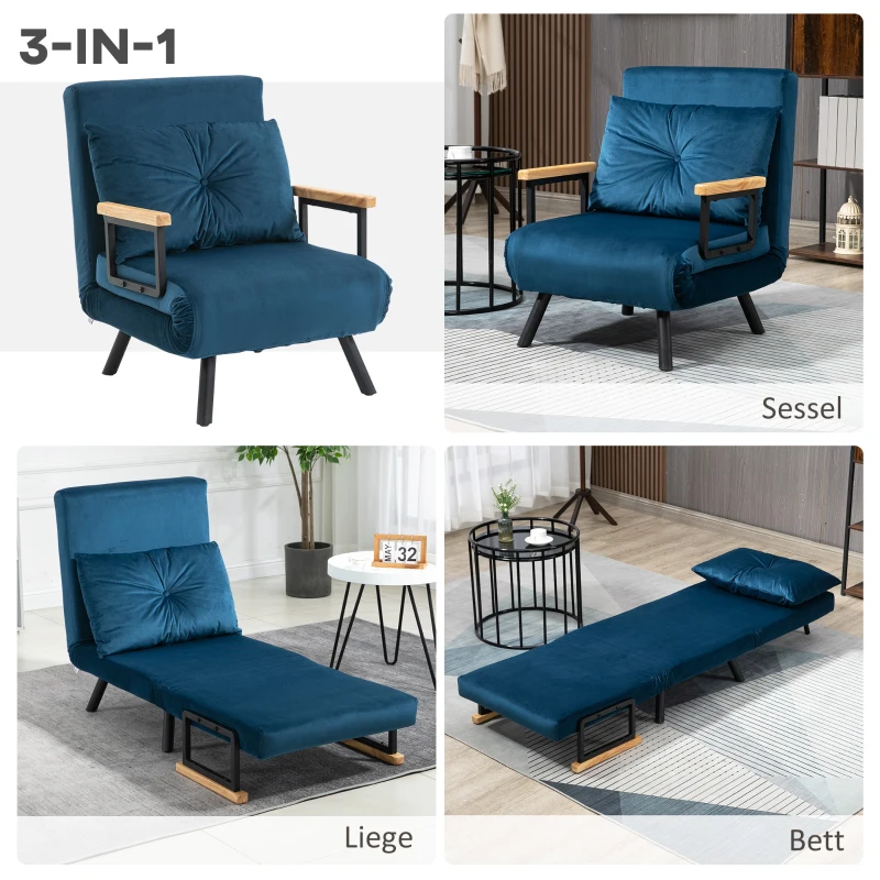 HOMCOM Relaxsessel Liegesessel Samtsessel, Liegefunktion, Samtoptik, 63 cm x 73 cm x 81 cm, Blau(m-4)