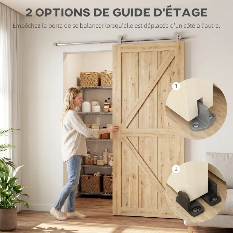 HOMCOM 152CM Quincaillerie porte coulissante de grange, rail porte coulissante de 76 cm de large, épaisseur 30 mm, argenté