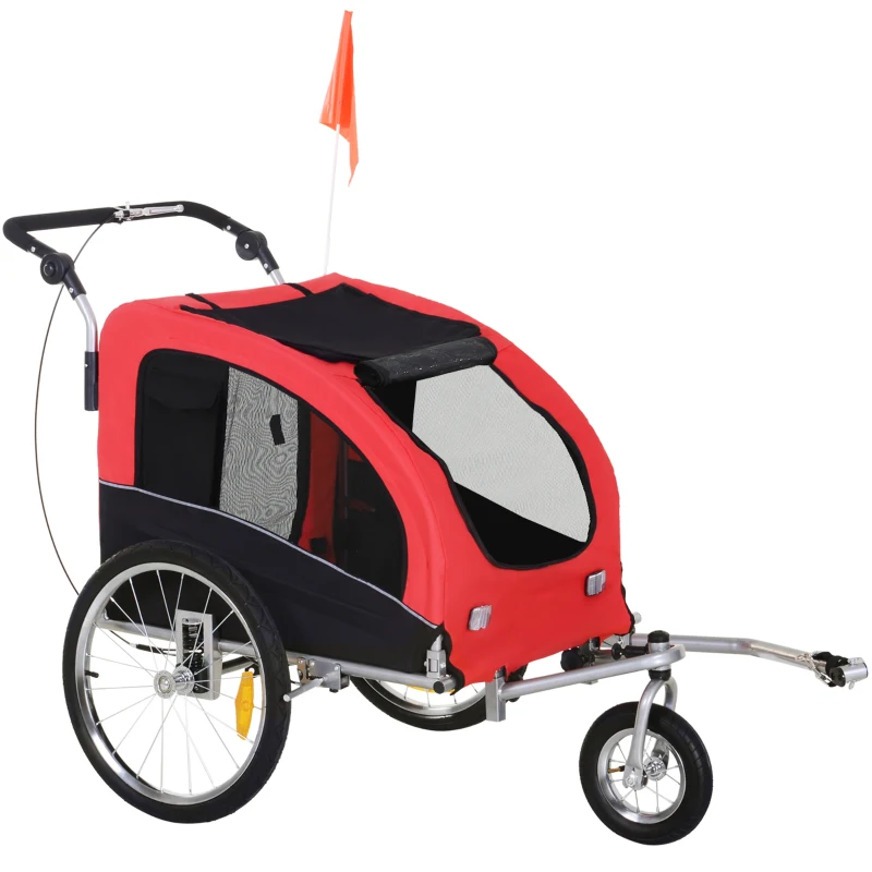 PawHut 2 in 1 hondenaanhanger fietskar jogger vlag windgordijn voor honden 4 kleuren(m-11)