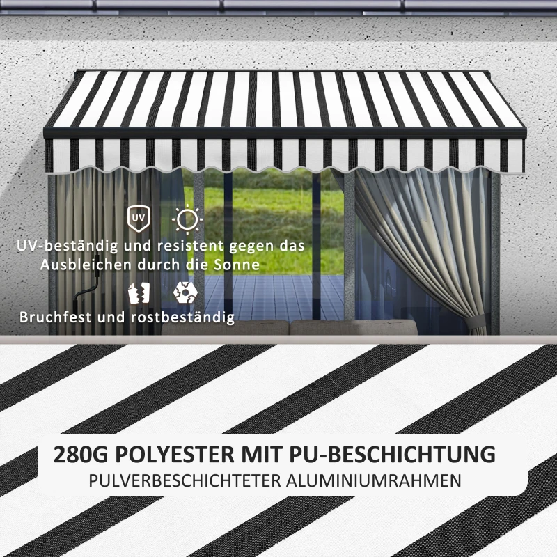 Outsunny Zonnescherm Luifel Terrasluifel, weerbestendig, 1 handkruk, 295 x 250 x 150 cm, Grijs + Wit