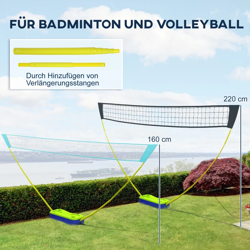 SPORTNOW Badminton-Net-Set Volleybal-Net-Set, 3-delig Set, 400 cm x 22,4 cm x 155 cm, Zwart + Blauw + Groen