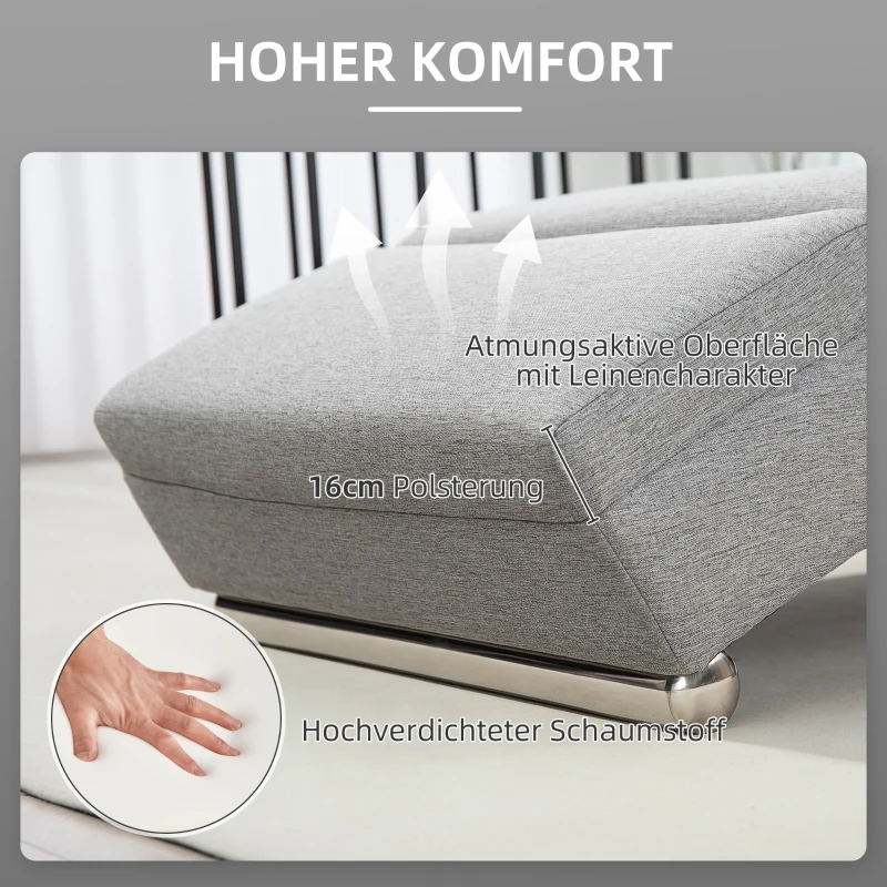 HOMCOM Gestoffeerde fauteuil met rugleuning, relaxstoel met stalen poten en dikke bekleding, voor woonkamer en slaapkamer, lichtgrijs