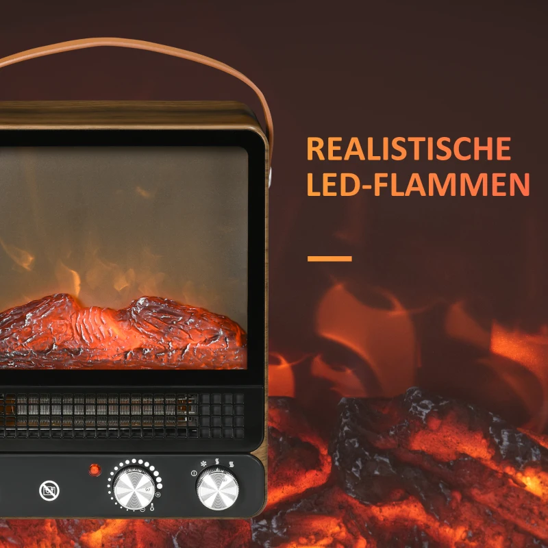 HOMCOM elektrische haard met vlameffect, geluidsarme staande haard met handgreep, verstelbare haard, 750/1500W binnenverwarming met oververhittingsbeveiliging voor woonkamers en interieurs(m-4)