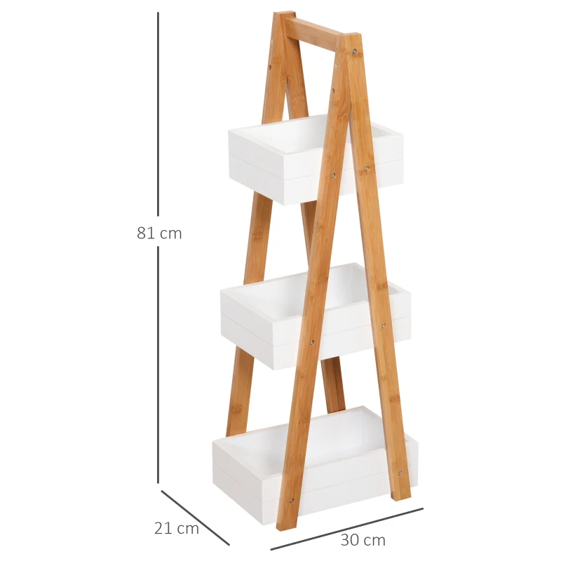 HOMCOM Badkamerstelling ladderrek 3 niveaus ladderkast badkamer opbergkast stelling wit