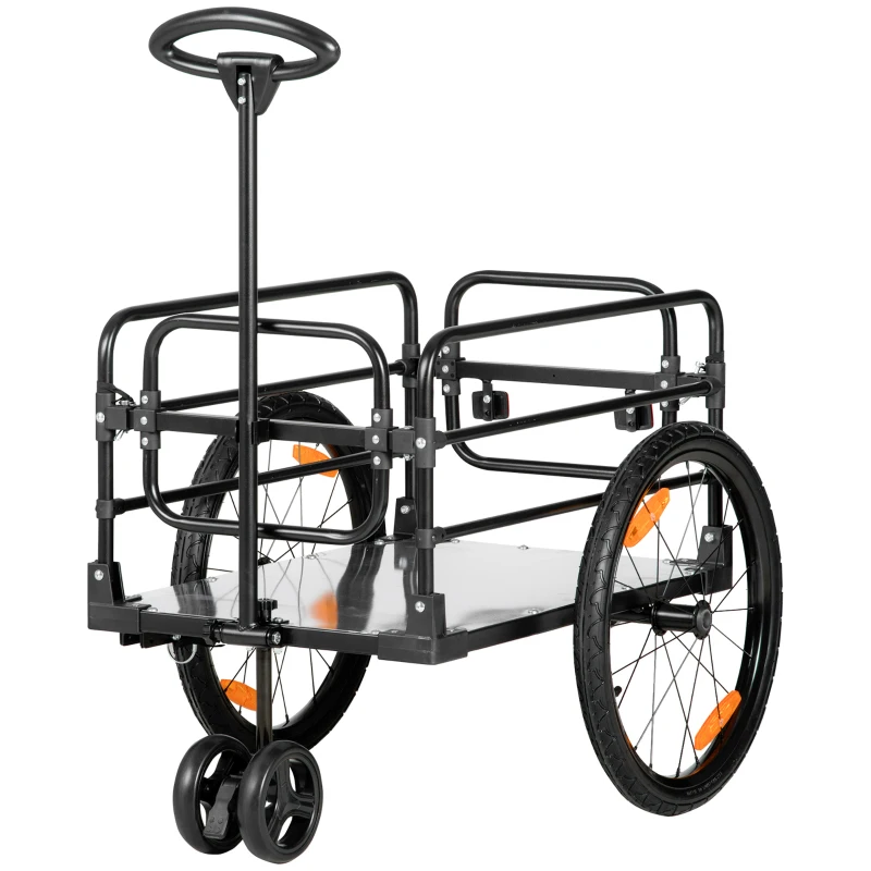 HOMCOM 2-in-1 fietskar, laadaanhanger, 40 kg draagvermogen, zwart+grijs