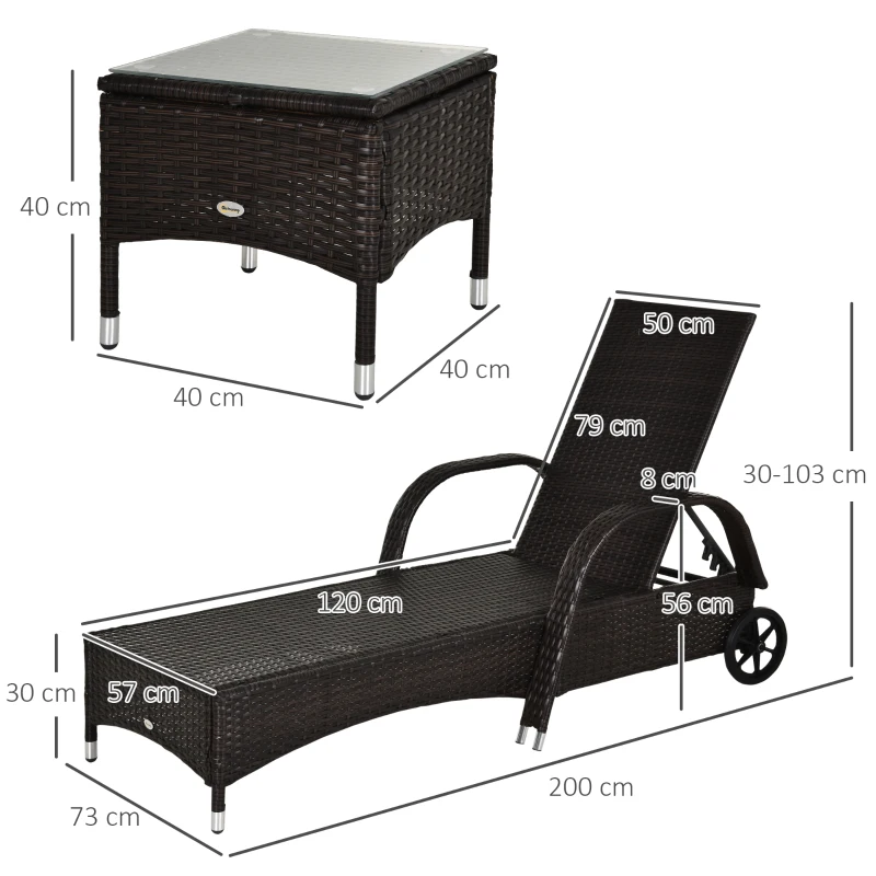 Outsunny Poly-rotan ligstoelset met tafel ligbank voor buiten tuinmeubelen met kussens