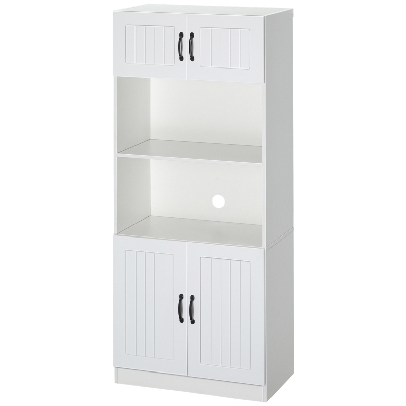 HOMCOM Keukenkast Keukenbuffet Kast, landelijke stijl, 2 kasten, 2 planken, 70 cm x 40 cm x 170 cm Wit + Zwart(m-10)